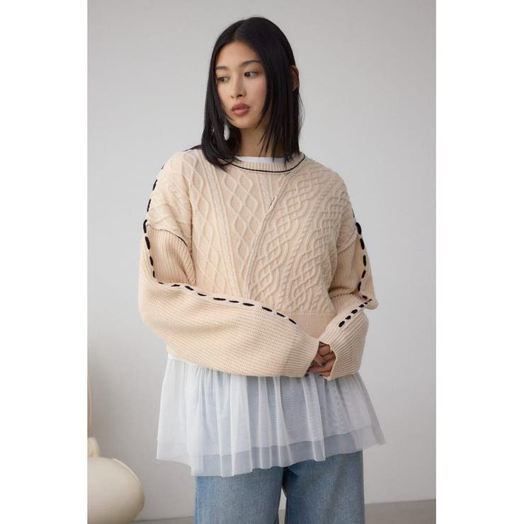 ステッチデザインケーブルニット | AZUL BY MOUSSY | 詳細画像3 