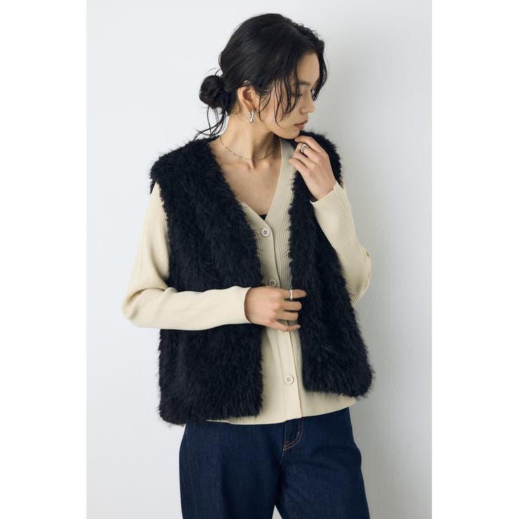 BLK | ミックスファーベスト | AZUL BY MOUSSY