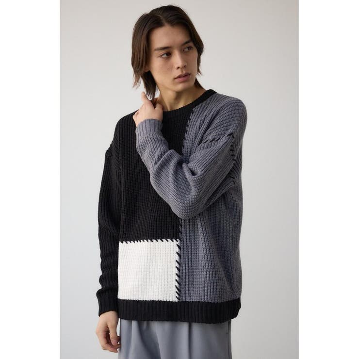 スウィッチングブランケットステッチニット[品番：AZLW0022948