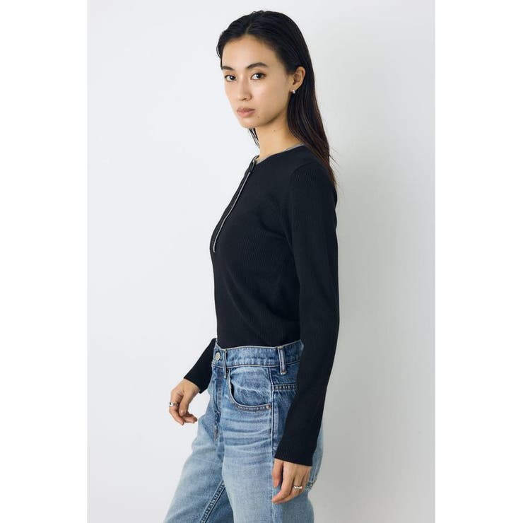 格上げ ヘンリーネックデザインニットトップス | AZUL BY MOUSSY | 詳細画像10 