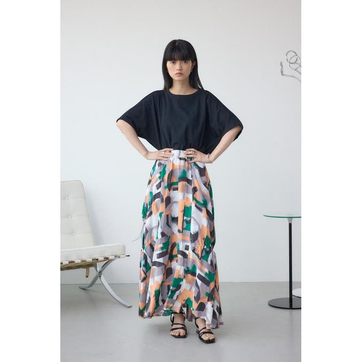 幾何学柄ギャザードロストスカート | AZUL BY MOUSSY | 詳細画像13 