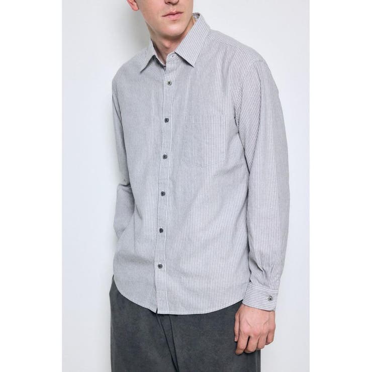 柄GRY5 | フレンチリネンCOOLMAXストライプシャツ | AZUL BY MOUSSY