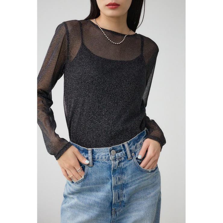 BLK | シアーラメ長袖トップス | AZUL BY MOUSSY