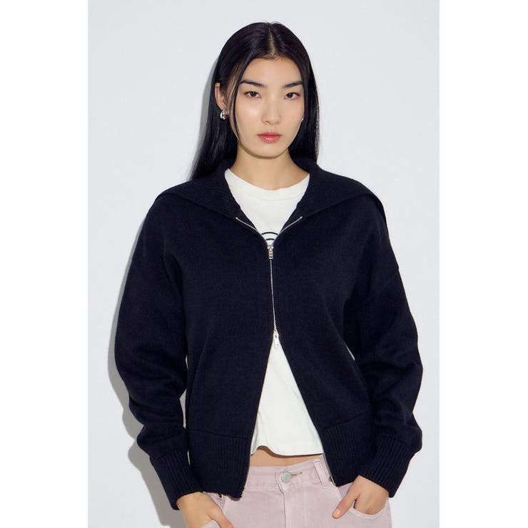 BLK | ダブルジップビッグカラーニット | AZUL BY MOUSSY