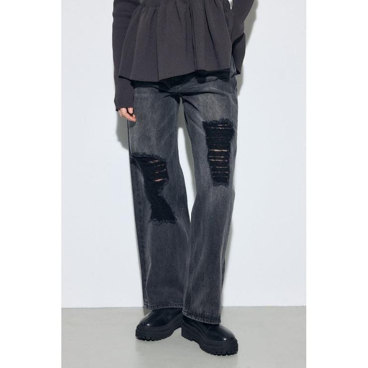 L/BLK1 | AZUL DENIM レースワイドデニム | AZUL BY MOUSSY