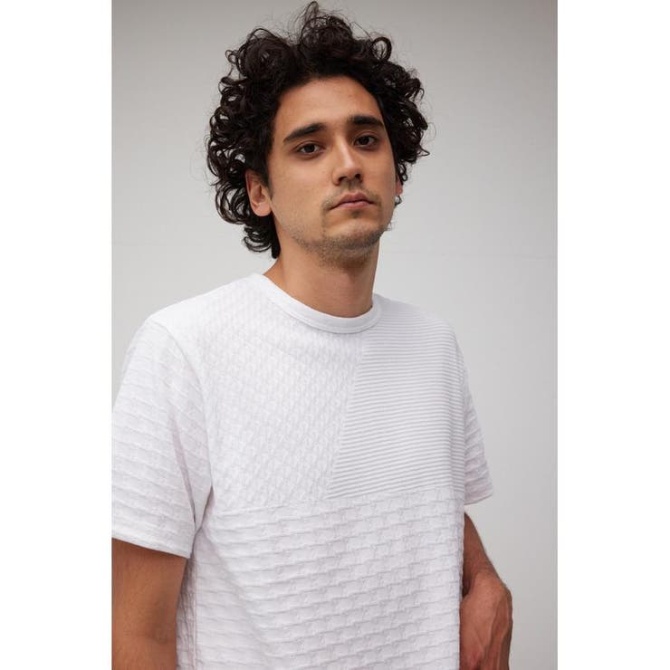 水色チェック柄「WHATEVER」Tシャツ AZUL BY MOUSSY | ウォーターカラーアブストラクトシャツ