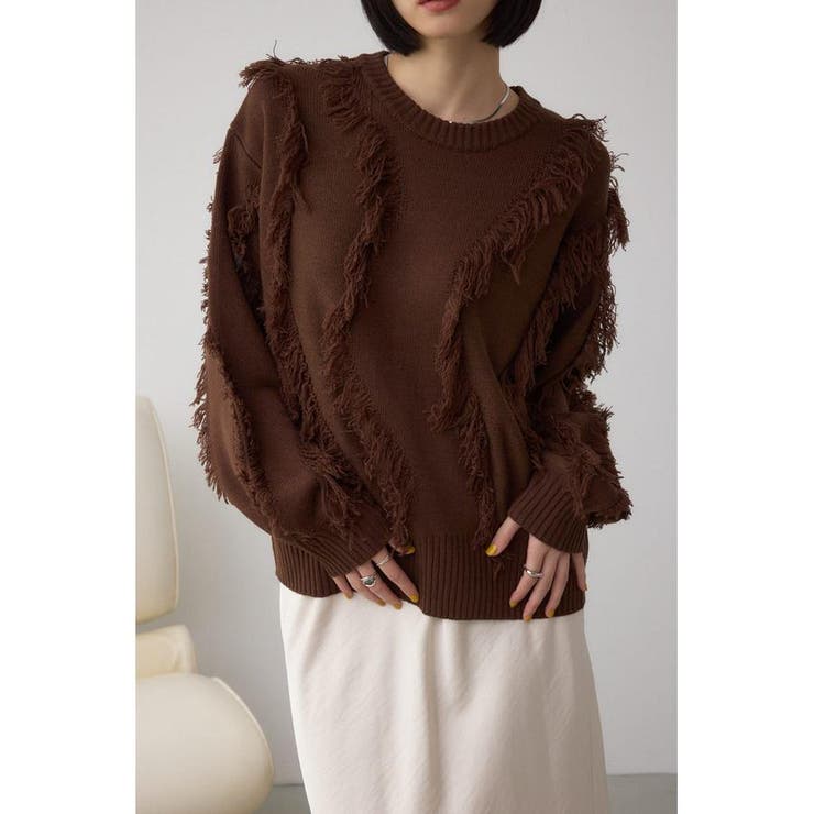 BRN | フリンジデザインニットトップス | AZUL BY MOUSSY