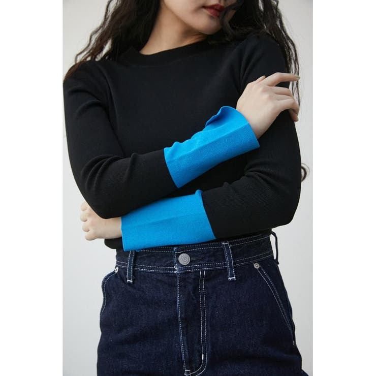 BLK】COLOR CUFF BLOCK KNIT TOPS[品番：AZLW0020588]｜AZUL BY MOUSSY