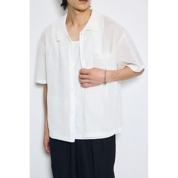 O/WHT1 | 編地切替ニットシャツ | AZUL BY MOUSSY