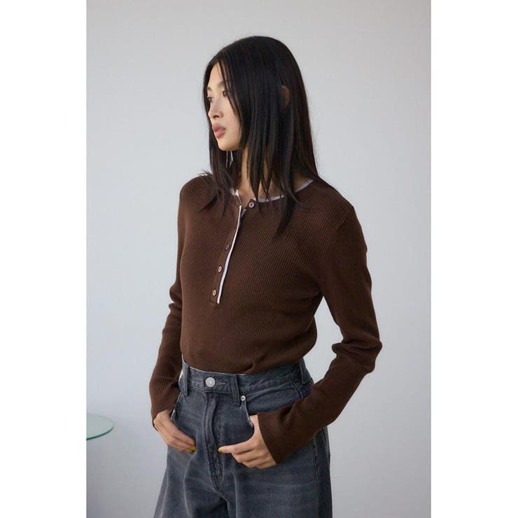 格上げ ヘンリーネックデザインニットトップス | AZUL BY MOUSSY | 詳細画像12 