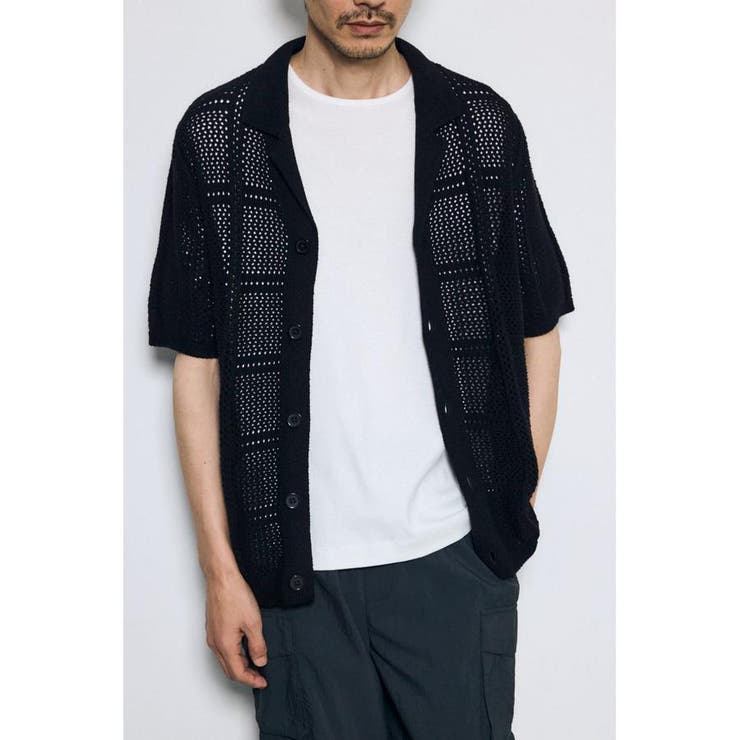 BLK | スクエアパターンニットメッシュシャツ | AZUL BY MOUSSY