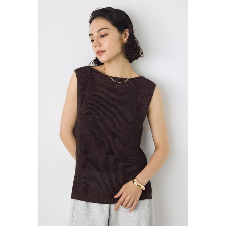 BRN | リネンライク畔編みノースリーブニットトップス | AZUL BY MOUSSY