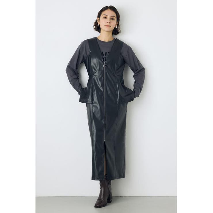 BLK | 素材アソートペプラムジップジャンスカ | AZUL BY MOUSSY