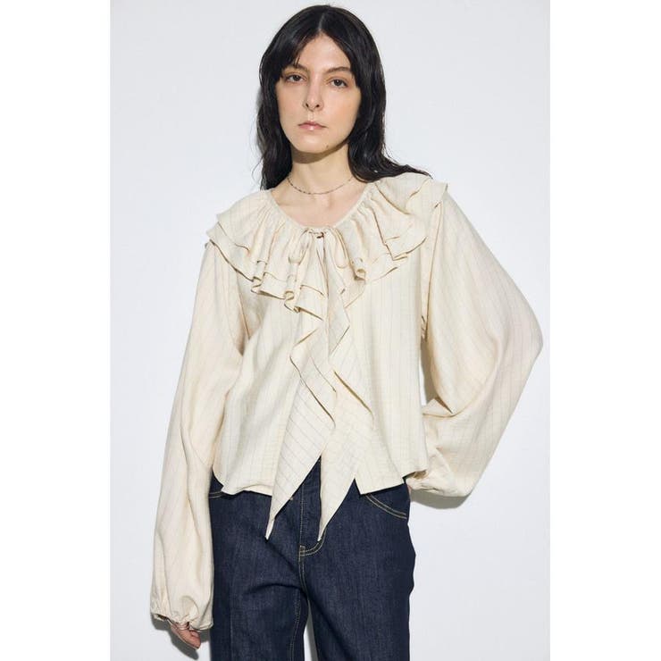 Stripe | ラッフルロングスリーブブラウス | AZUL BY MOUSSY