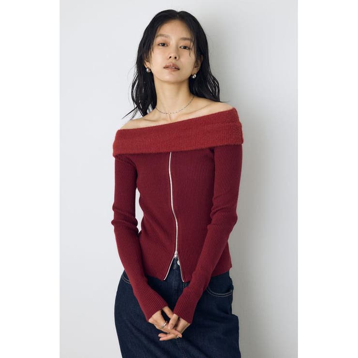 BRD | シャギーコンビジップオフショルニット | AZUL BY MOUSSY