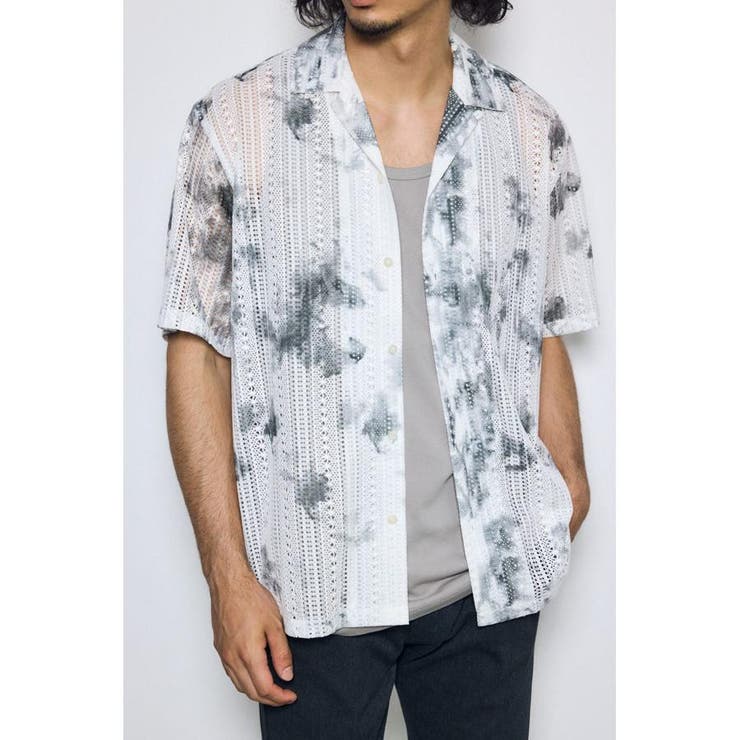 柄WHT5 | タイダイ柄メッシュシャツ | AZUL BY MOUSSY