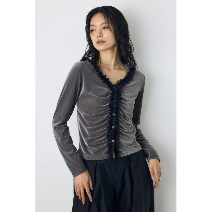 GRY | ベロアフロントシャーリングトップス | AZUL BY MOUSSY