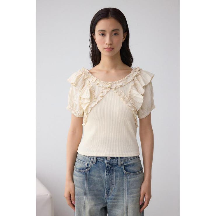 新品未使用　archivio フリル袖 トップス 36 青 セール】袖フリルトップス（Tシャツ/カットソー）｜coca（coca