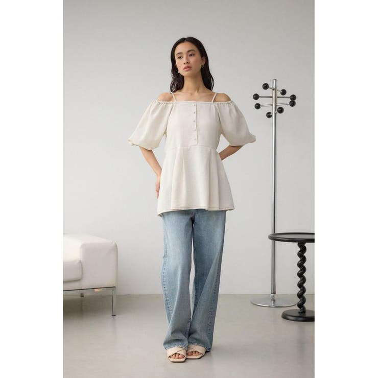 2WAYパフスリーブ配色ペプラムブラウス | AZUL BY MOUSSY | 詳細画像4 