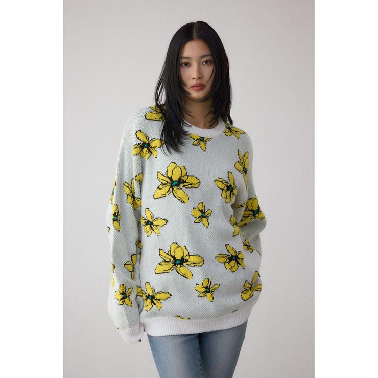 フラワーダブルジャガードニット | AZUL BY MOUSSY | 詳細画像1 