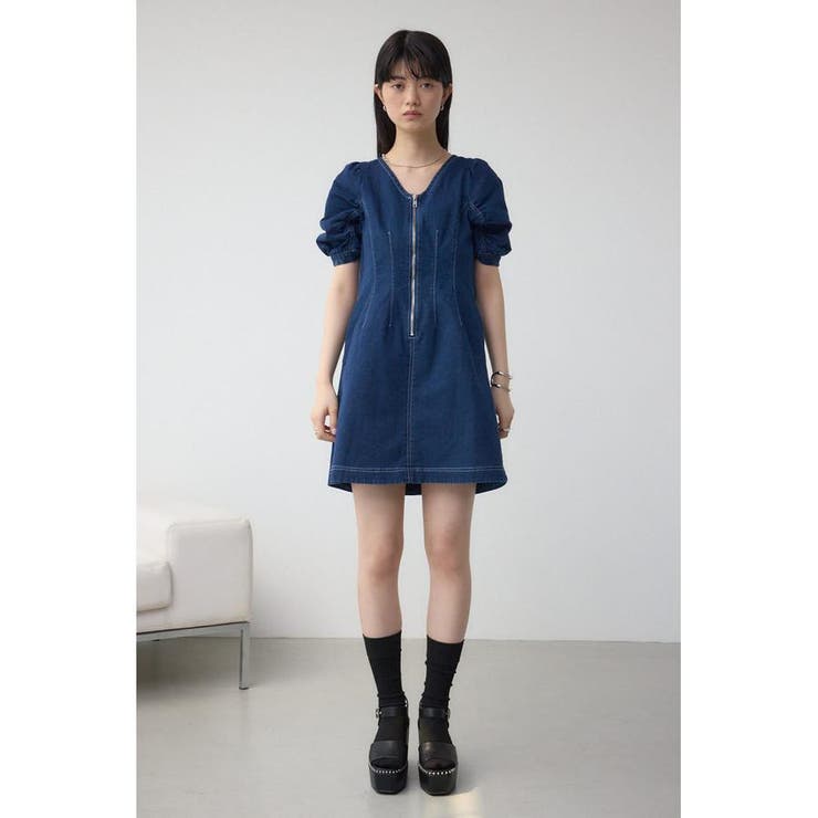 フロントジップ半袖デニムワンピース[品番：AZLW0023329]｜AZUL BY