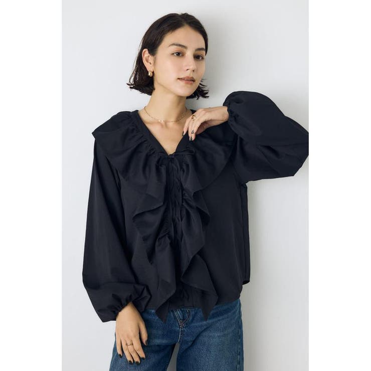 BLK | レースアップラッフルブラウス | AZUL BY MOUSSY