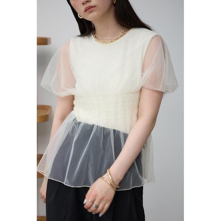 O/WHT1 | チュールレイヤードペプラムトップス | AZUL BY MOUSSY