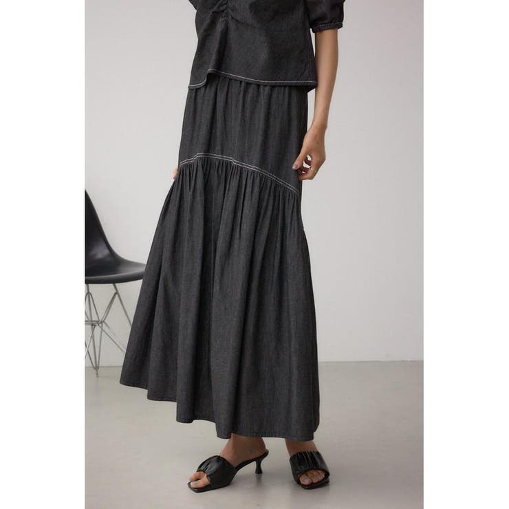 BLK | デニムライクギャザーフレアスカート | AZUL BY MOUSSY