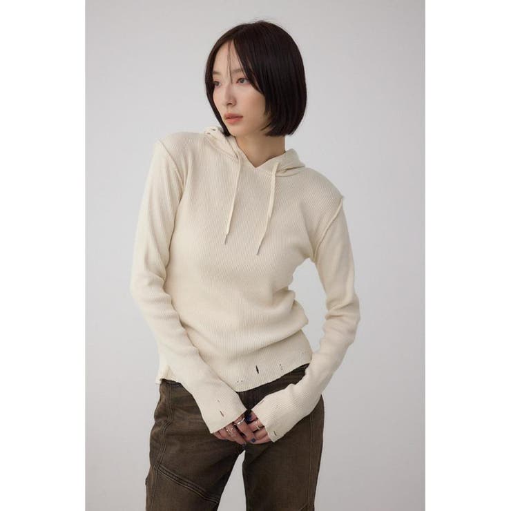 ダメージフーディーリブトップス | AZUL BY MOUSSY | 詳細画像1 