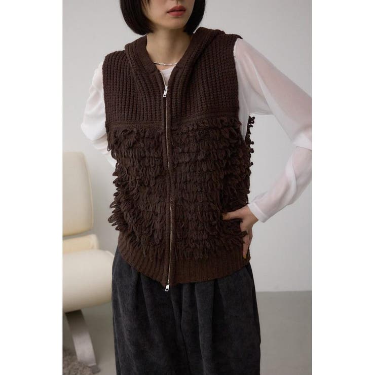 BRN | ZIPフーディループニットベスト | AZUL BY MOUSSY