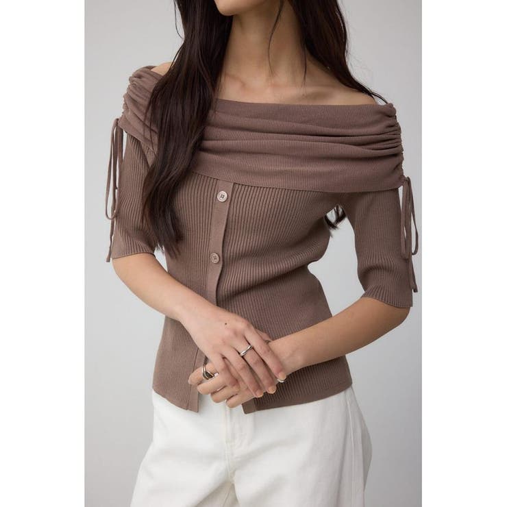 L/BRN1 | 5分袖ギャザーオフショルニットトップス | AZUL BY MOUSSY