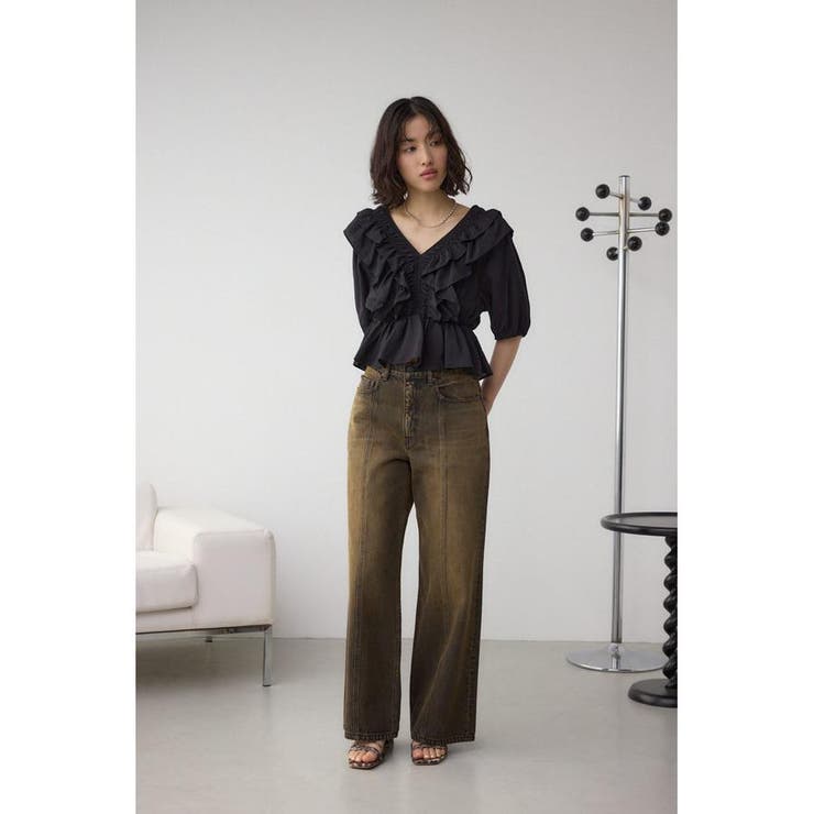 EVA MANN レースラッフル　ショルダー　ブラウス　36 定価44000 円 EVA MANN レースラッフル ショルダー ブラウス 36 定価44000