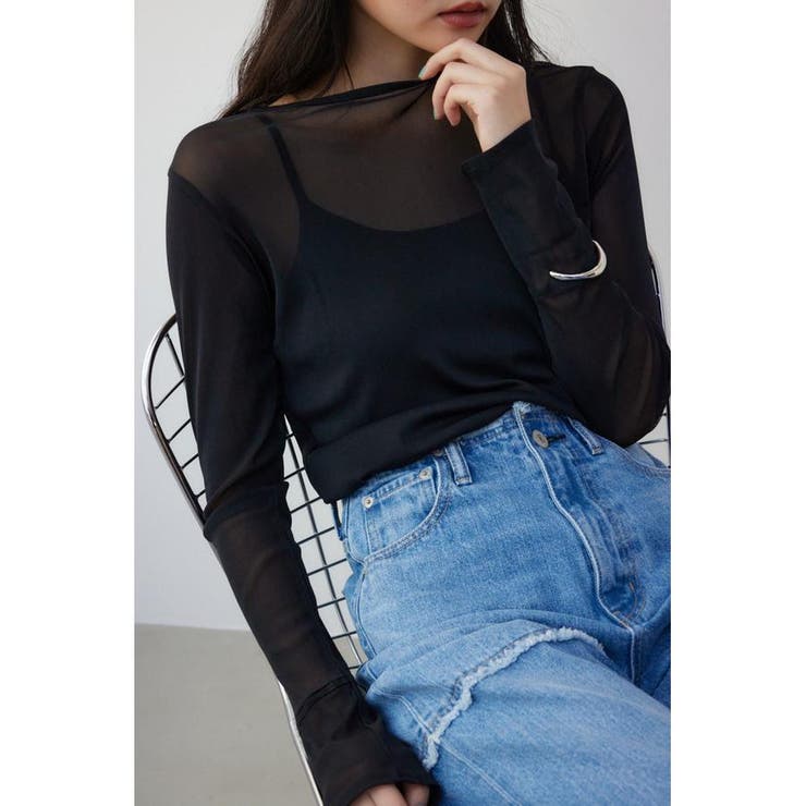 BLK | バックスリットシアーロングトップス | AZUL BY MOUSSY