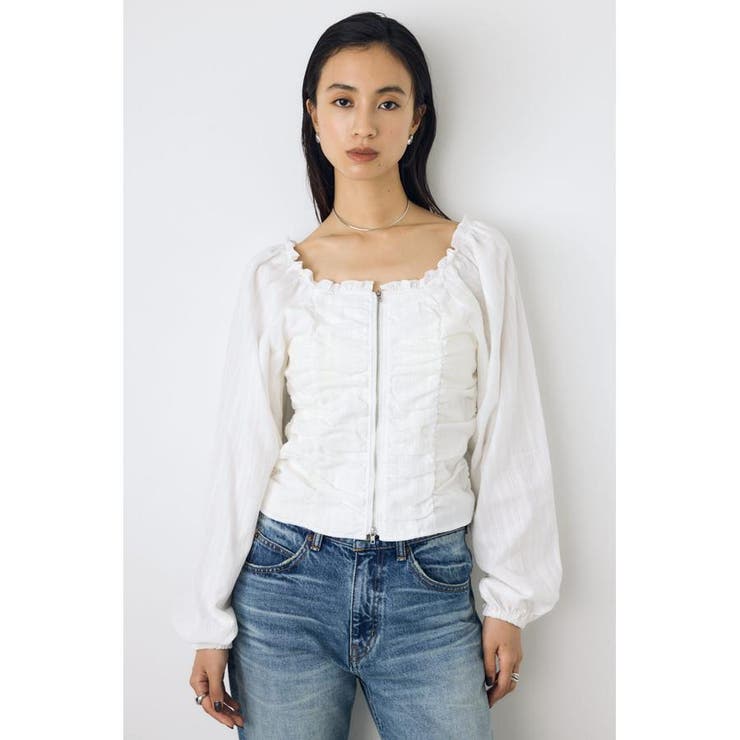 O/WHT1 | 2WAYオフショルダブルジップドビーブラウス | AZUL BY MOUSSY