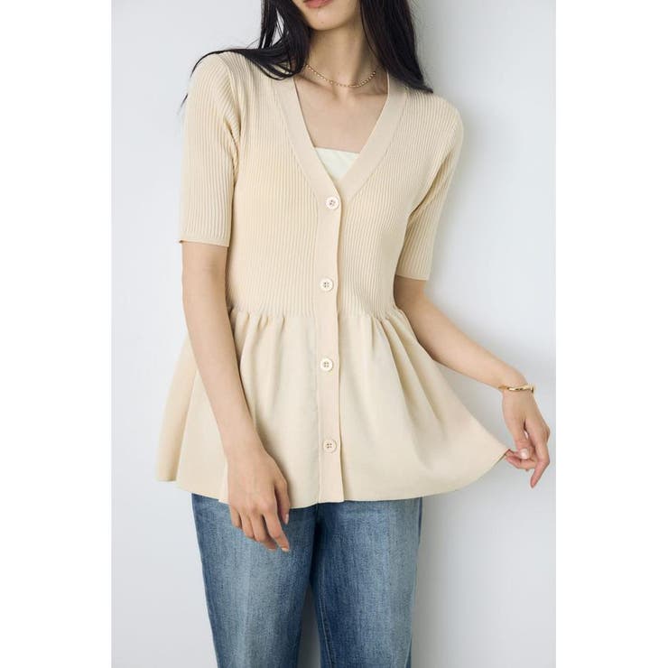 ペプラム5分袖ニットカーディガン | AZUL BY MOUSSY | 詳細画像1 