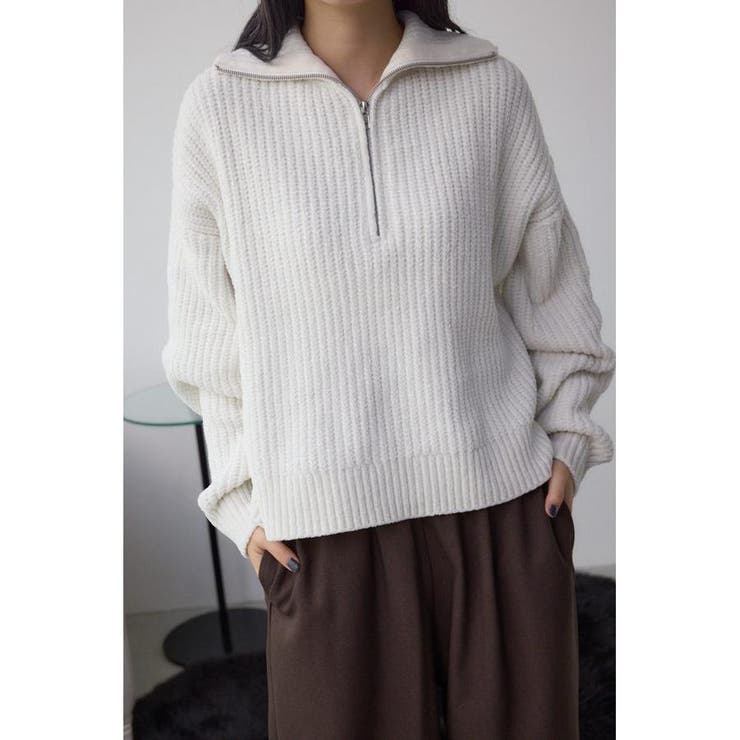 IVOY3 | ラメベロアハーフZIPニットトップス | AZUL BY MOUSSY