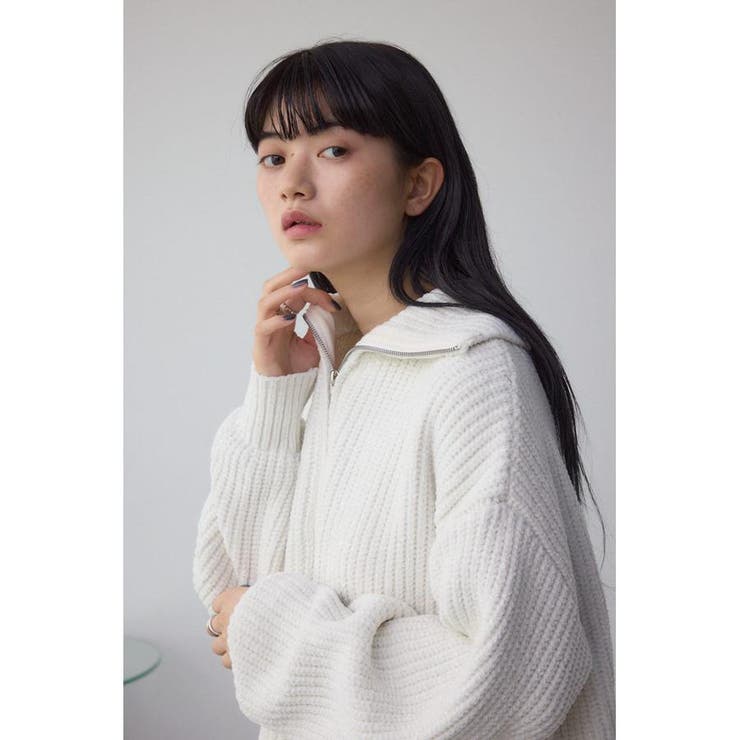 ラメベロアハーフZIPニットトップス | AZUL BY MOUSSY | 詳細画像1 