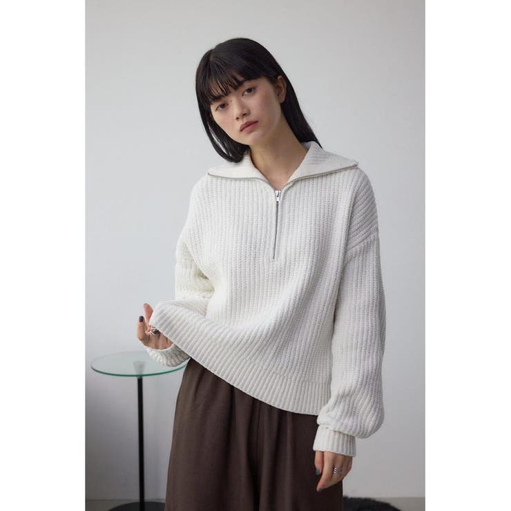 ラメベロアハーフZIPニットトップス | AZUL BY MOUSSY | 詳細画像2 