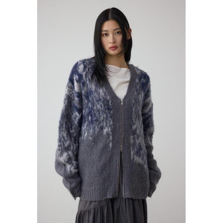 柄NVY5 | 起毛総柄カーディガン | AZUL BY MOUSSY