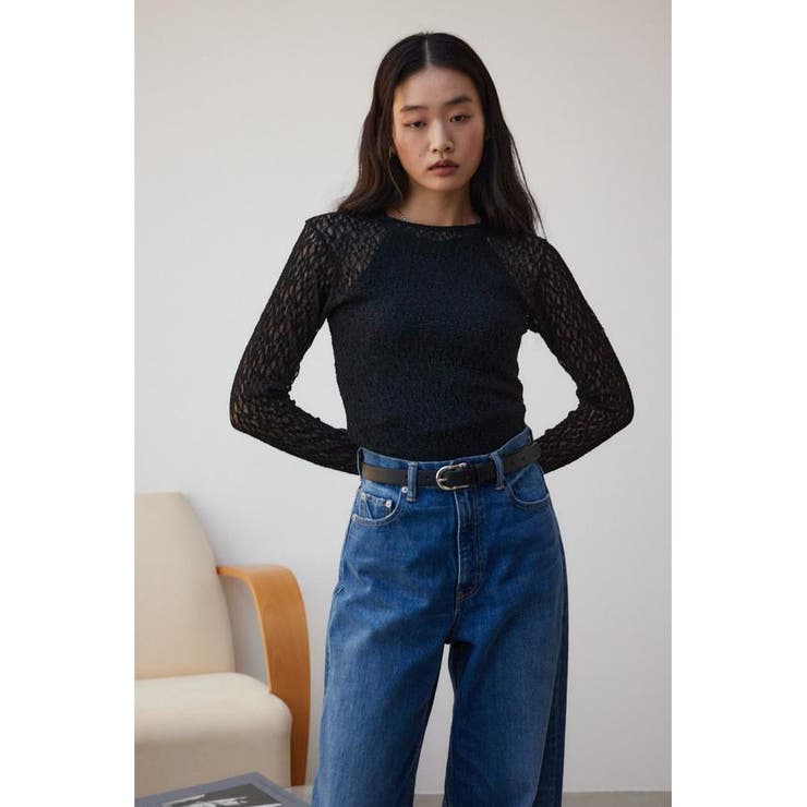 1度着用⭐︎machatt⭐︎ラッセルレーストップス AZUL BY MOUSSY レース半袖ニットトップス O/WHT1 -ファッション