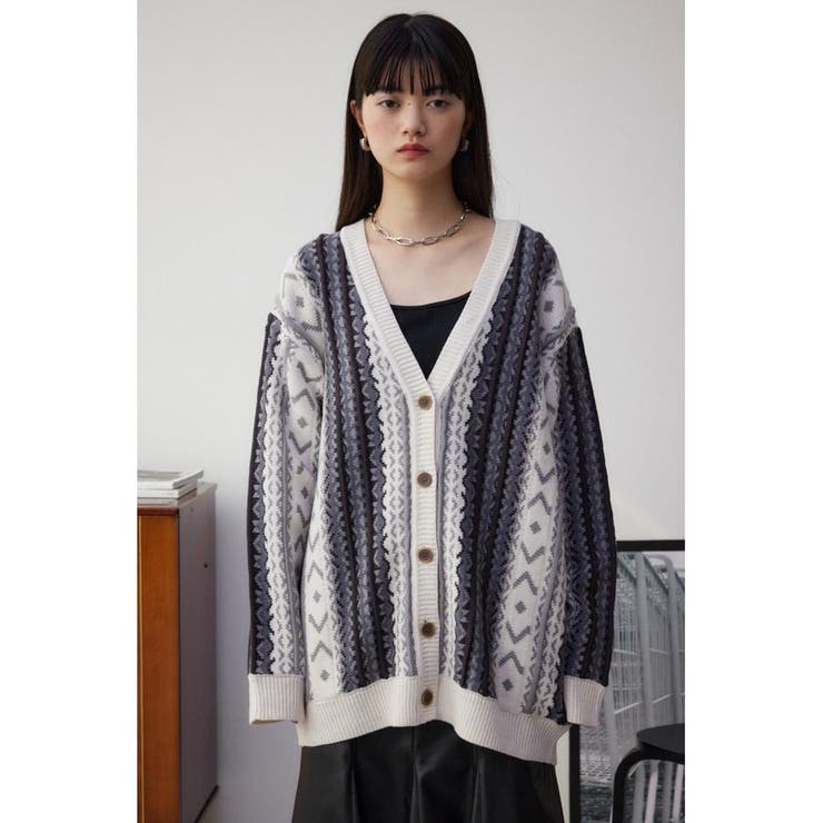 柄ニットカーディガン | AZUL BY MOUSSY | 詳細画像4 