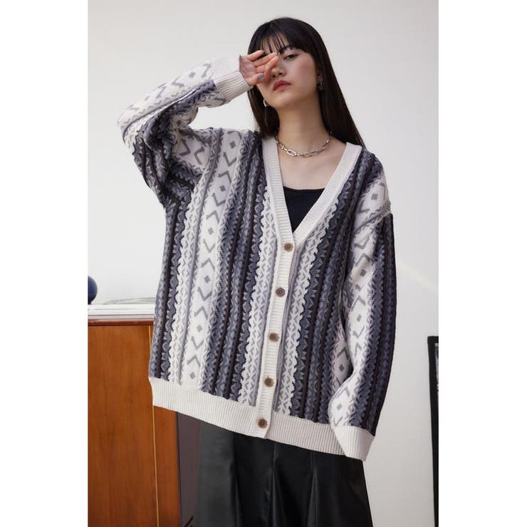 柄ニットカーディガン | AZUL BY MOUSSY | 詳細画像2 