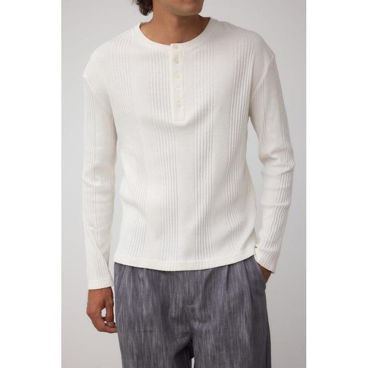 新品未開封　FORME ヘンリーネック リブカットソー ホワイト　フリーサイズ セール】ヘンリーネック長袖リブコンパクトトップス（Tシャツ