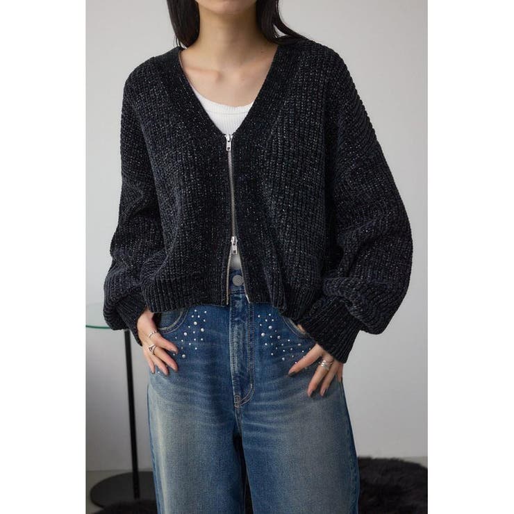 BLK | WZIPベロアラメモールカーデ | AZUL BY MOUSSY