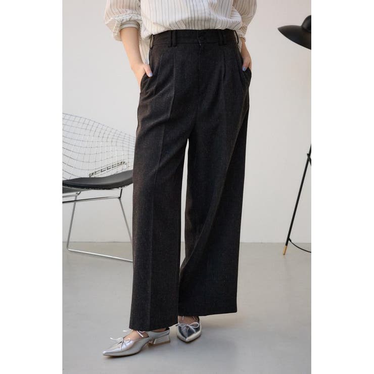 L/BLK1 | ポリエステルリネンミックスワイドパンツ | AZUL BY MOUSSY