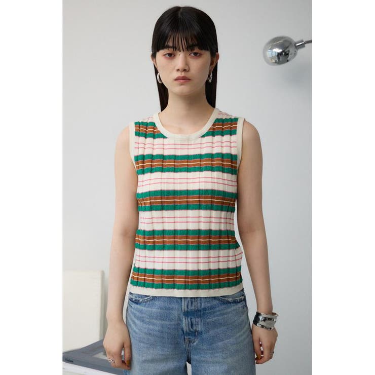定価11万✨ タグ付き アクリス ブルー ニット ノースリーブ セール】ノースリーブニット トップス ハイネック（ニット