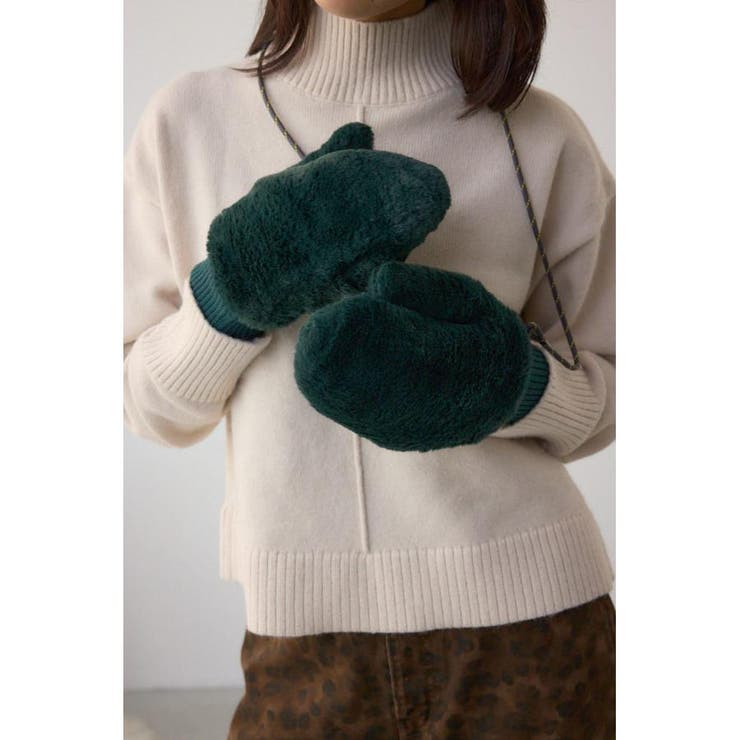 D/GRN3 | 配色ストラップ2WAYフェイクファーミトン | AZUL BY MOUSSY