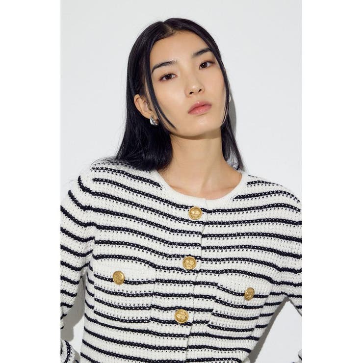 柄BLK5 | クルーネックツイードライクニットジャケット | AZUL BY MOUSSY