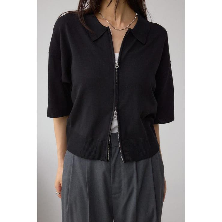BLK | Wジップポロカラーニットカーディガン | AZUL BY MOUSSY