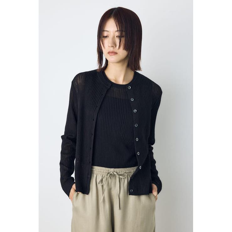 BLK | シアーリブ長袖ニットカーディガン | AZUL BY MOUSSY